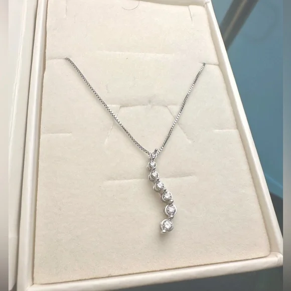 14k White Gold Necklace S Curve Diamond Necklace Stamped on Clasp Artsy Gift - Picture 6 of 6